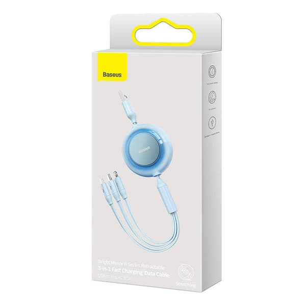 Baseus Bright Mirror 2, USB 3-i-1 kabel til micro USB / USB-C / Lightning 3,5A 1,1m (Himmelblå)