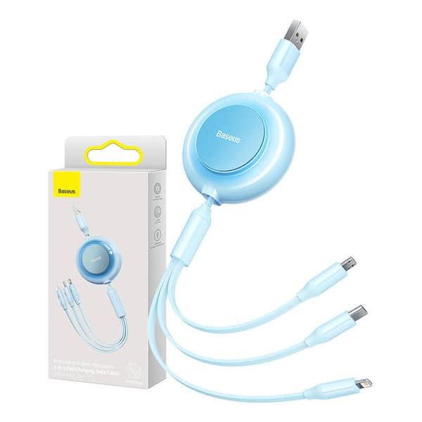 Baseus Bright Mirror 2, USB 3-i-1 kabel til micro USB / USB-C / Lightning 3,5A 1,1m (Himmelblå)