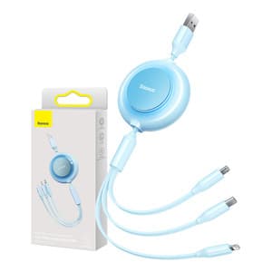 Baseus Bright Mirror 2, USB 3-i-1 kabel til micro USB / USB-C / Lightning 3,5A 1,1m (Himmelblå)