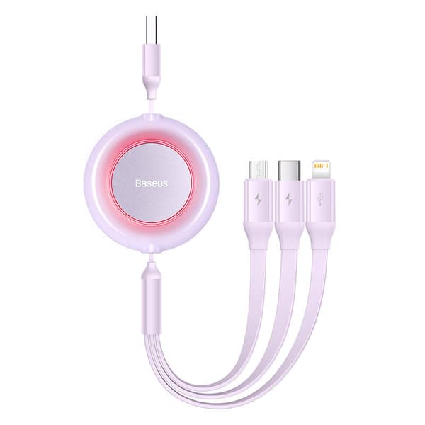 Baseus Bright Mirror 2, 3-i-1 USB 3-i-1-kabel for mikro-USB / USB-C / Lightning 3.5A 1.1m (lilla)
