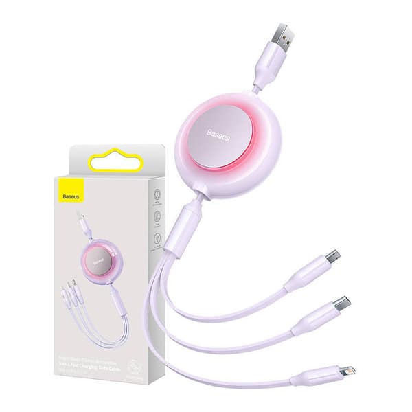 Baseus Bright Mirror 2, 3-i-1 USB 3-i-1-kabel for mikro-USB / USB-C / Lightning 3.5A 1.1m (lilla)