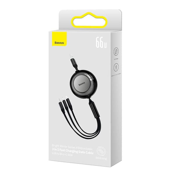 Baseus Bright Mirror 3, USB 3-i-1-kabel för micro USB / USB-C / Lightning 66W / 2A 1,1m (svart)