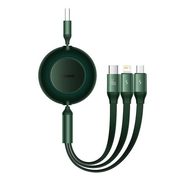 Baseus Bright Mirror 3, USB 3-i-1-kabel for mikro-USB / USB-C / Lightning 66W / 2A 1,1 m (grønn)