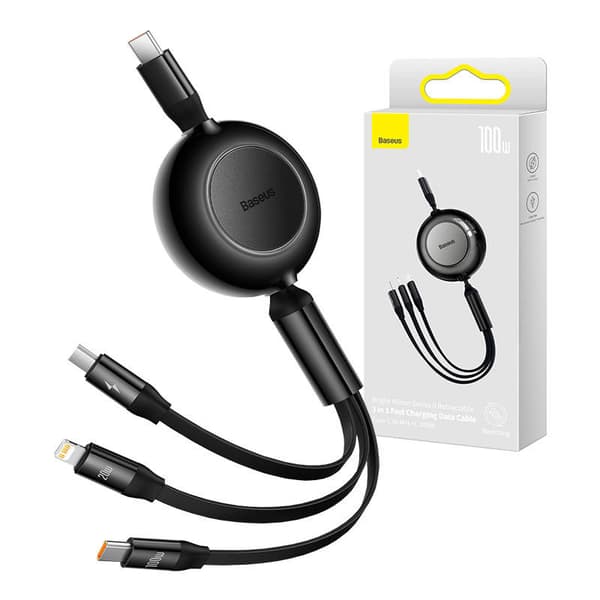 Baseus Bright Mirror 4, USB-C 3-i-1-kabel for mikro-USB / USB-C / Lightning 100W / 3,5A 1,1m (svart)