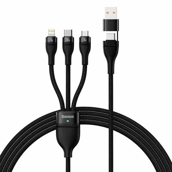 3-i-1 USB-kabel Baseus Flash Series 2, USB-C + micro USB + Lightning, 100W, 1,2m (svart)
