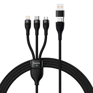 3-i-1 USB-kabel Baseus Flash Series 2, USB-C + micro USB + Lightning, 100W, 1,2m (svart)