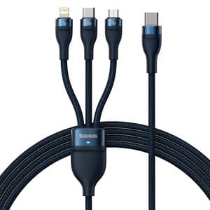 3-i-1 USB-kabel Baseus Flash Series 2, USB-C + micro USB + Lightning, 100W, 1,5 m (blå)