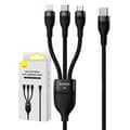 Miniatyrbillede 1 af 10: 3-i-1 USB-kabel Baseus Flash Series 2, USB-C + micro USB + Lightning, 100W, 1,5 m (sort)