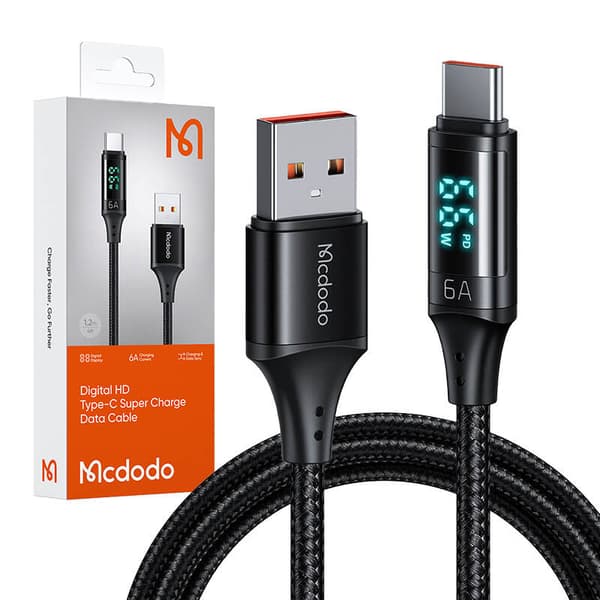 Kabel USB til USB-C Mcdodo CA-1080 med skærm, 66W, 6A, 1,2m (sort)