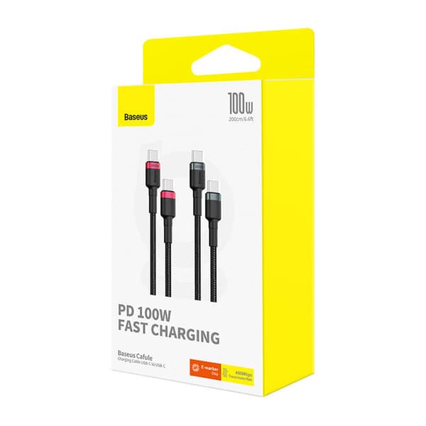 Kabel Baseus Cafule USB-C til USB-C 100W,2m, 2psc (Rød Sort, Grå Sort)