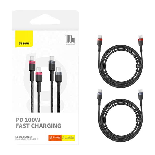 Kabel Baseus Cafule USB-C til USB-C 100W,2m, 2psc (Rød Sort, Grå Sort)