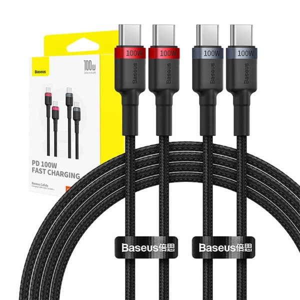 Kabel Baseus Cafule USB-C til USB-C 100W,2m, 2psc (Rød Sort, Grå Sort)