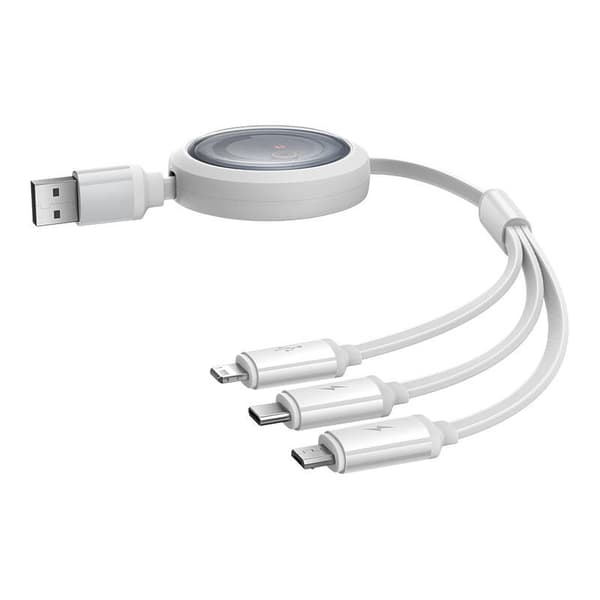 Snabbladdningskabel 3in1 Baseus Free2Draw, USB till micro USB+USB-C+Lightning, 3,5A, 1,1m (vit)