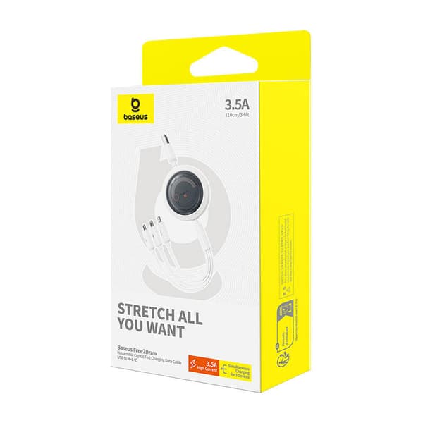 Snabbladdningskabel 3in1 Baseus Free2Draw, USB till micro USB+USB-C+Lightning, 3,5A, 1,1m (vit)