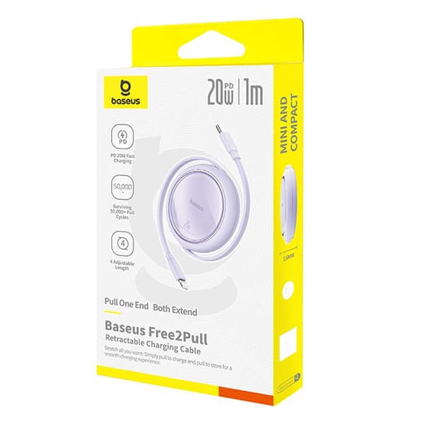 USB-kabel Baseus Free2Pull USB-C til iP 20W 1m (lilla)