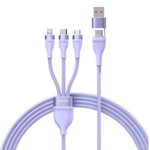 3-i-1 USB-kabel Baseus Flash Series 2, USB-C + micro USB + Lightning, 100W, 1,2m (lilla)