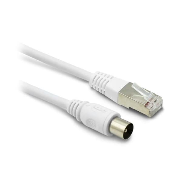 RJ45 hane/hane koaxial och Ethernet TV-kabel - 2 m - vit Vit