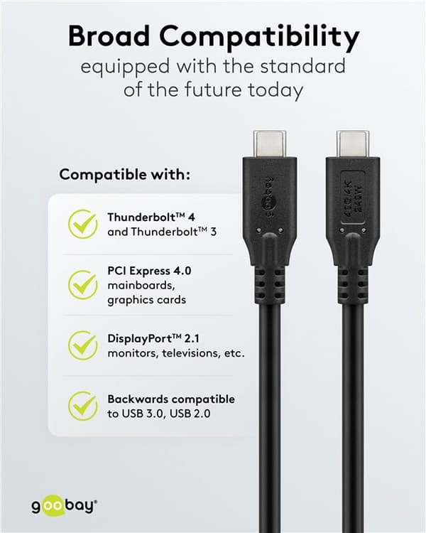 USB-C™-kabel, USB4™, 240 W, 40 Gbit/s, Power Delivery, 1,8 m