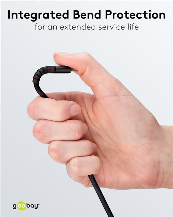 USB-C™ till USB-A supersoft textilkabel med metallkontakter, 3 m, svart