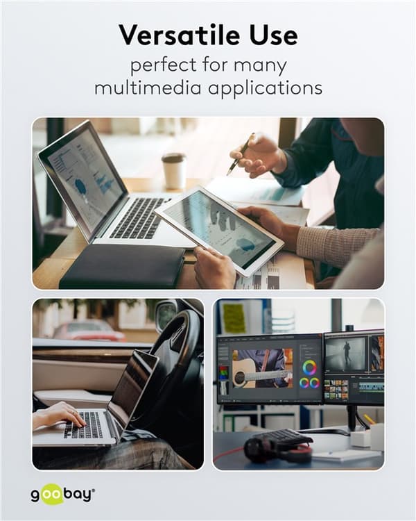 USB-C™ till USB-A supersoft textilkabel med metallkontakter, 3 m, svart