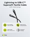 Miniatyrbillede 3 af 11: Lightning USB-C™ superblødt tekstilkabel med metalstik, 3 m, sort