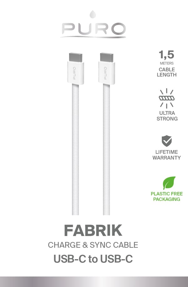 Braided Cable FABK4 USB-C to USB-C, 1.5m 60W 480mbps, white