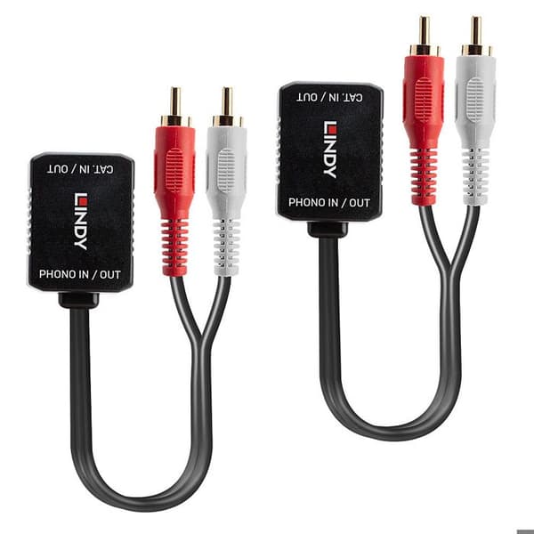 Extender audio stereo - LINDY - Cat.5-6 - 100m - 2x RCA hane - RJ45 hona