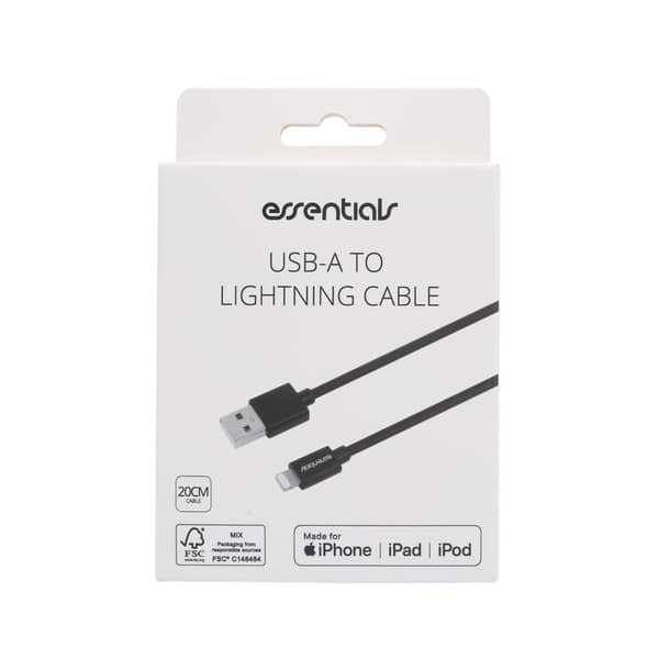 USB-A - Lightning Cable, MFi, 20cm, Black