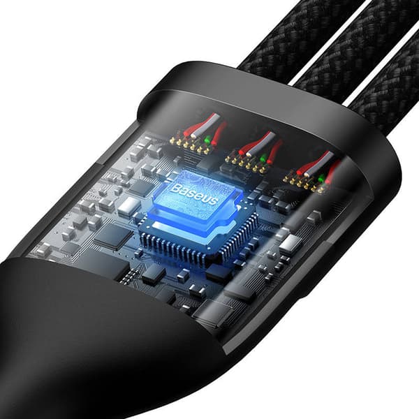 3-i-1 USB-kabel Baseus Flash Series, USB-C + micro USB + Lightning, 100W, 1,2m (svart)
