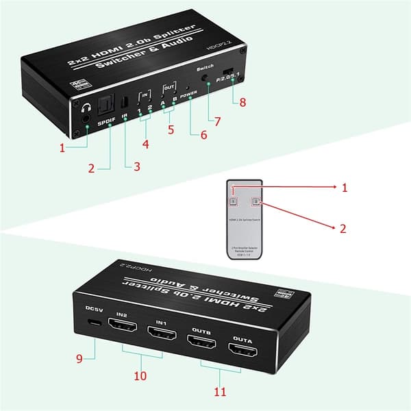 MATRIX HDMI 2.0 2x2 SWITCH SPLITTER DOLBY ATMOS 7.1