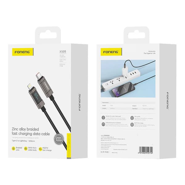 Foneng XS05 PD27W USB-C til Lightning-kabel, 1,2 m (sort)