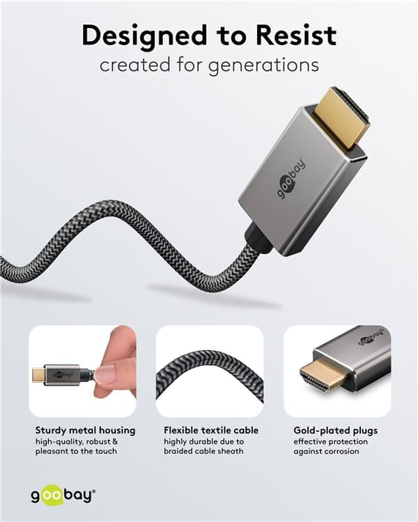 USB-C™-til-HDMI™-tekstilkabel 4K @ 60 Hz, 1 m, sort;sølv