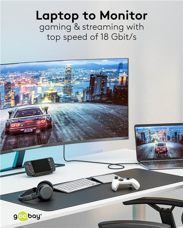 USB-C™-til-HDMI™-tekstilkabel 4K @ 60 Hz, 1 m, sort;sølv