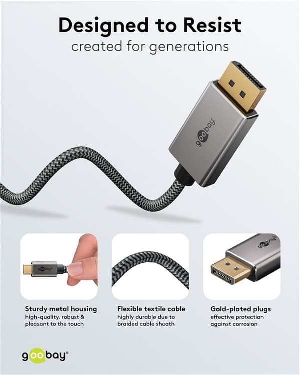USB-C™-till-DisplayPort™-kabel 4K @ 60 Hz, 2 m, svart