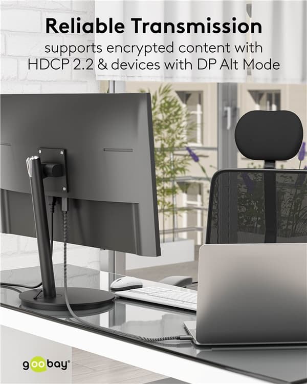 USB-C™-till-DisplayPort™-kabel 4K @ 60 Hz, 2 m, svart