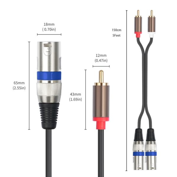 Lydkabel 2 RCA hann til 2 XLR 3-pinners 1,5 m