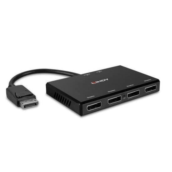 Hub DisplayPort 1.2 - LINDY - 4 portar - Snabba överföringar - Anslut 4 enheter - Färg svart