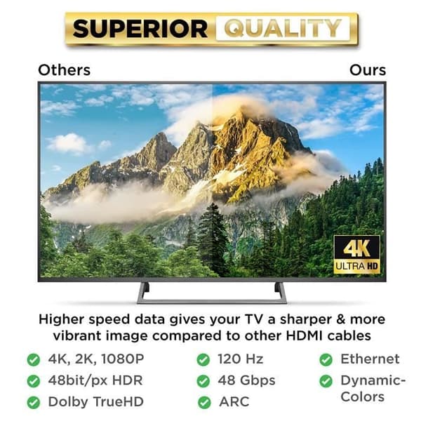 HDMI-kabel - PowerBear - 1 m - 4K 60Hz - Flätad nylon - Guldpläterade kontakter