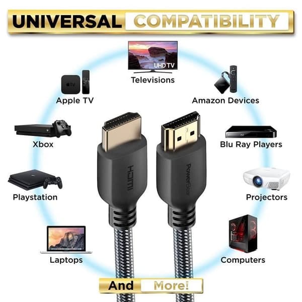 HDMI-kabel - PowerBear - 1 m - 4K 60Hz - Flätad nylon - Guldpläterade kontakter