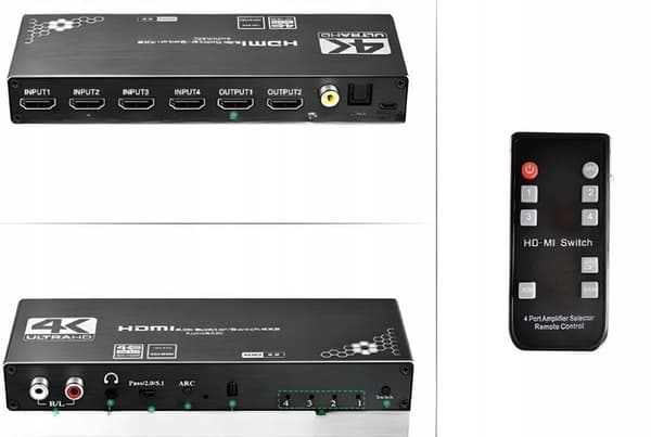 SPLITTER SWITCH HDMI 2.0 4x2 SWITCH 4 INGÅNGAR 2 UTGÅNGAR ARC CINCH OPTICAL