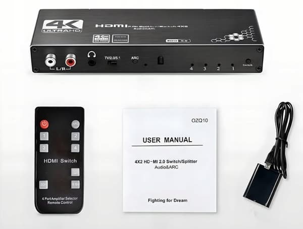 SPLITTER SWITCH HDMI 2.0 4x2 SWITCH 4 INGÅNGAR 2 UTGÅNGAR ARC CINCH OPTICAL