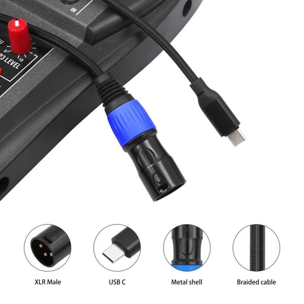 Lydkabel USB-C hann til XLR hann 2 m med 24Bit/96KHz DAC