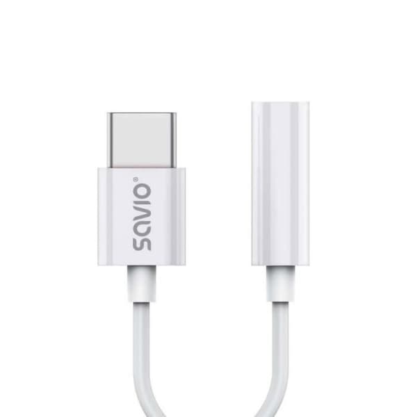 SAVIO ljudadapter - USB Typ 3.1 C (M) - Jack 3,5 mm (F) - Vit - AK-51
