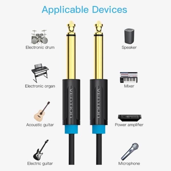 VENTION 6,35 mm hane till hane ljudkabel Instrumentkabel med zinklegeringshus 3 m