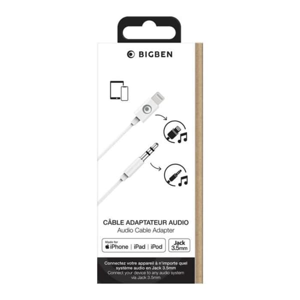 Ljudadapter Jack 3,5 mm - BIGBEN CONNECTED - Lightning - 90 cm - Mikrofon - Plug & Play