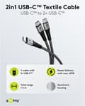 Miniatyrbild 3 av 11: USB-C™ textilkabel, 60 W, Power Delivery, 1,5 m, svart;grå
