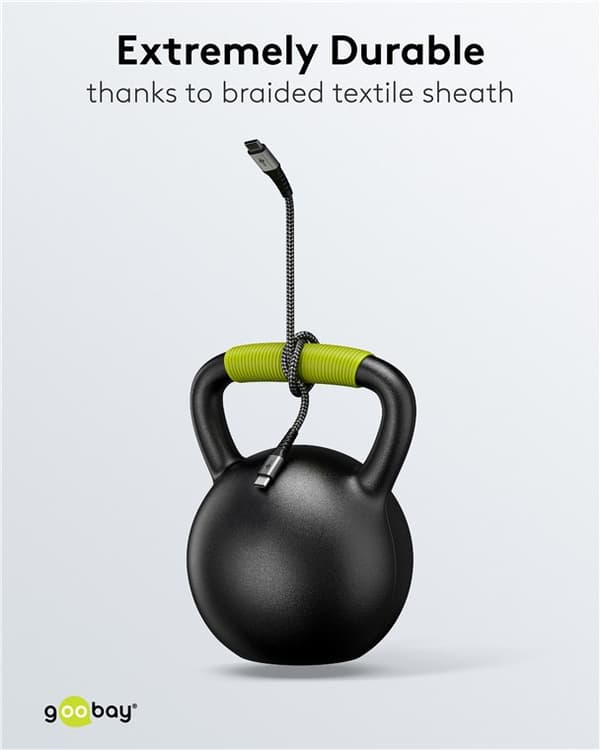 USB-C™ textilkabel, 60 W, Power Delivery, 1,5 m, svart;grå