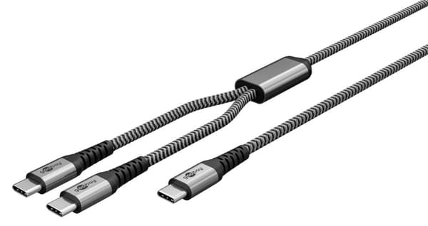 USB-C™ textilkabel, 60 W, Power Delivery, 1,5 m, svart;grå