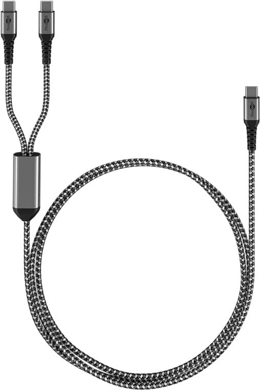 USB-C™ textilkabel, 60 W, Power Delivery, 1,5 m, svart;grå