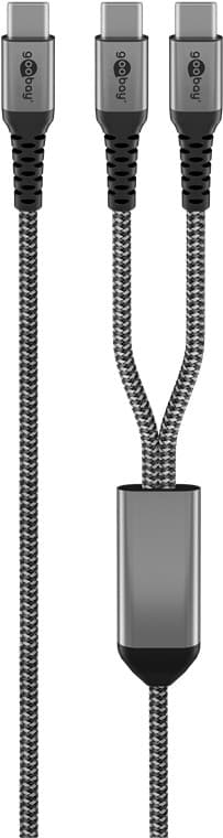 USB-C™ textilkabel, 60 W, Power Delivery, 1,5 m, svart;grå